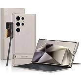 CONSTRAIN Samsung Galaxy S24 Ultra ile Uyumlu Suni Deri Dokulu Folyo Kapaklı Kart Yuvalı Destek &Ccedil;ubuklu 360&deg; Koruma Telefon K