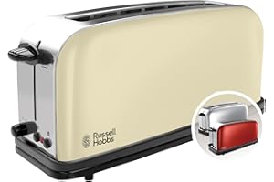 Russell Hobbs Grille Pain [Fente longue 2 Toasts/ 1 Tranche baguette] Colour+ Crème (extra large, 6 Niveaux de Brunissage rapide, Surélévation, Décongèle & Réchauffe, 1000W) Toaster 21395-56