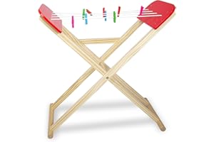 Teorema Giocattoli, Stendibiancheria Giocattolo in Legno, Stendino per Bambini con Mollette Colorate, Gioco di Imitazione per Sviluppare la Motricità Fine. Altezza 55 cm
