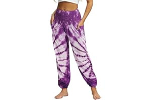 Nuofengkudu Mujer Hippies Pantalones Bolsillos Estampados Yoga Pants