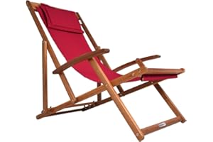 Casaria® Chaise Longue Pliante en Bois Bordeaux Chaise de Plage 3 Positions Chilienne transat Jardin Exterieur