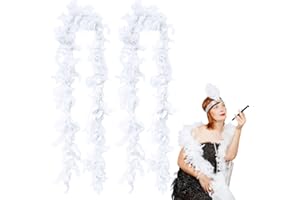 SAIIURV 2 Pieces White Feather Boa Turkey Boa Feathers 2m Feather Boa white Feather Turkey for Party Bulk Dancing Christmas Wedding Centerpieces 1920s Flapper Accessories