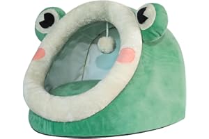 Jiupety Bonita cama para gatos, precioso iglú de terciopelo de cristal para gato, cálida cama nido para cachorros y gatitos, rana verde, S