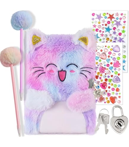Cute Cartoon Notebook, Plush Diary Novelty Journals Learning Study Notes Fun Creative Writing Drawing Pads Kawaii School Supplies Gifts For Girls Boys Kids And Teacher 160 Pages (Tie Dyed Cat - View #13