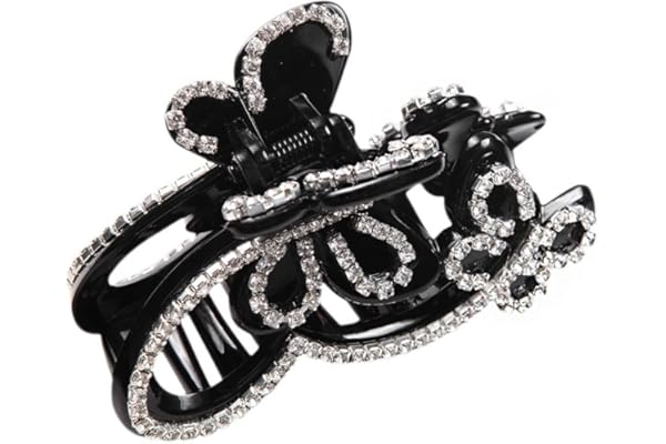 Eleery Bijoux Femme Pince Clip Cheveux Longue Coiffure Epingle Barrette Decorative Élégant Papillon Vol Strass Cristal Gripper Side Noué Noir