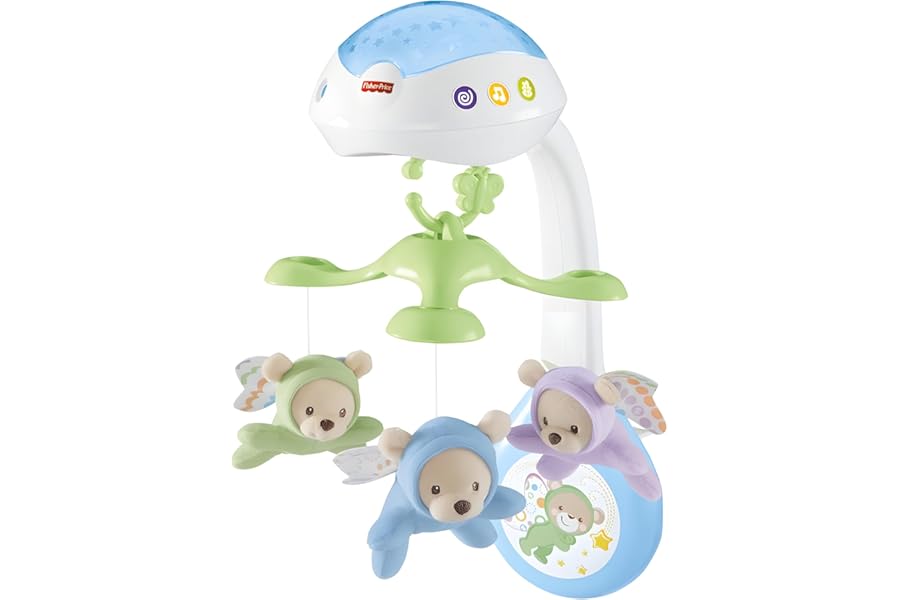 Fisher-Price Butterfly Dreams 3-in-1 Projection Mobile - Soothing Baby Sleep Aid with 3 Audio Modes and Plush Bears, Musical Cot Mobile, Tabletop Projector and Stroller Toy, Newborn Baby Toys, CDN41