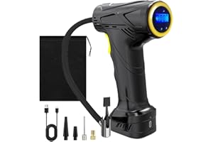 Cordless Tyre Inflator Air Compressor, ibforcty 150PSI Portable Car Tyre Pump, 12V 6000mAh with Tire Gauge Pressure and 4 Nozzle, Electric Digital with LED for Car, Motorcycle, Bicycle, Balls