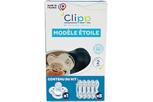 CLIPP Kit - Tétine de Sevrage Étoiles + 5 Collerettes pour Arrêt Progressif + Notice - Sevrage par Paliers, Facile et en Douceur - Dispositif Breveté - Fabriqué en France - À Partir de 2 Ans