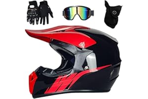 HNGKGJBL Jeunesse Enfant Hors Route Moto Casque, avec Gants Lunettes Masque, MTB VTT BMX Une Descente Quad Moto Cross Accident Casque Unisexe, Approuvé par Le Dot