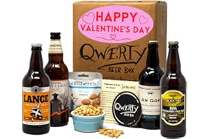 QWERTY BEER BOX Traditional Real Ale Gift Hamper, 4x500ml Independent British Beers, Premium Snack & Craft Beer Tasting Guide (Happy Valentine's Day, 4 x 500ml Bottles)