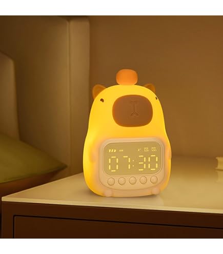 SKIKHN Capybara wekker met nachtlampje voor kinderen, siliconen capibara nachtlampje, schattige Capibara kinderwekker, oplaadbaar, dimbaar, dierenwekker met nachtlampje voor meisjes en jongens