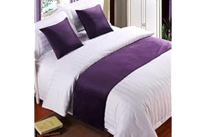 BIIKOON Hotel Bed Runner and Cushion Set Optional Soft Flannel Bed Scarves Quilted Bed Throw Cover Solid Color Velvet Bed End Towel for Queen Double Single King Size Bed, 50 * 180cm Purple 3