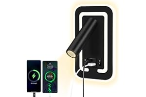 HUIZHOU Dimmbare Leselampe Wandmontage3W+9W LED leselampe, LED Wandleuchte Bettlampe mit Schalter,3000K Drehbare Bettlampe Geeignet für Schlafzimmer, Treppen, Flure, Büros (Rechteck schwarz)