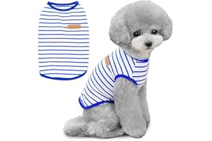 Voarge Maglietta con strisce per cani, maglietta estiva per cani, in morbido cotone, per cuccioli, per animali domestici, colore blu, L