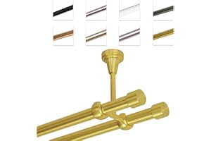 MDEKOR Bastone Per Tende 240 cm, Doppio, Ottone Dorato, Montato A Soffitto
