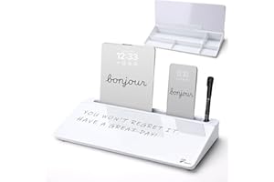 TOWON Small Tilted Desktop Glass Whiteboard, Notepad Computer Keyboard Stand with Dry Erase Board Surface, Desk Organizers with Accessories for Office, Home, School Supplies, White, 40X19CM