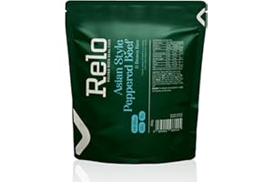 Relo Asian Style Peppered Beef | 350g Ready-to-Eat Survival Food Pouches | Camping Food Pouches with High-Protein (33g), High-Fibre, Low-Fat, Low-Sugar, Low-Cal, Low-Carb, Keto-Friendly (1 Pack)