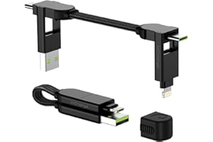 Rolling Square inCharge X - brelok z kablem USB typu c, uniwersalny kabel komórkowy, dla mężczyzn, uniwersalna ładowarka do telefonu komórkowego 6 w 1, gadżet techniczny, czarny, kabel Lightning 100 W