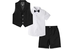 LOLANTA 4 Pezzi Bambini Ragazzi Abbigliamento Set Camicia + Papillon + Gilet + Pantaloni, Ragazzo Gentleman Nozze Smoking Cerimonia