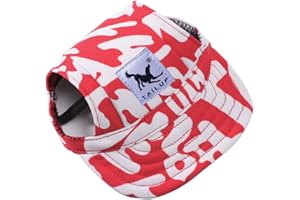 BT Bear Dog Hats,Casual Visor Pet Hats Dogs Baseball Sun Hats Sport Cap with Ear Holes and Chin Strap for Small Dogs Medium Dogs (Red Letter,S)