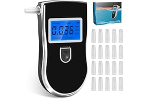 Taichaeu Etilometro Professionale con 20 bocchini - Tester Digitale per Alcool con Schermo LCD a retroilluminazione Blu per Uso Domestico Professionale