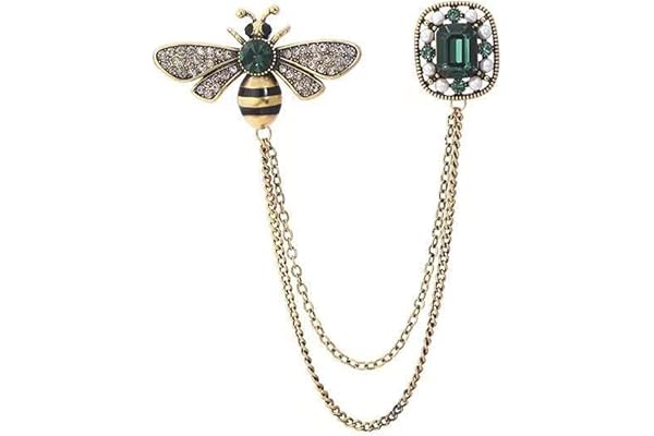 Vintage-stil bi-brosch för män och kvinnor med zirkonstenar och påhängekedja - Elegant brosch för skjorta, krage, hatt, sjal