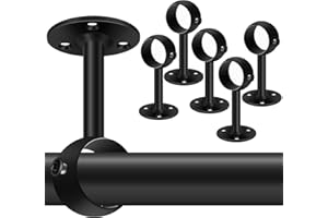 SUIMLMTA Ceiling Curtain Pole Brackets 32mm Black Curtain Rod Holders for Wall Heavy Duty Ceiling Curtain Rail Hooks Metal Closet Wardrobe Rod Supports Hanger, 6 Pack
