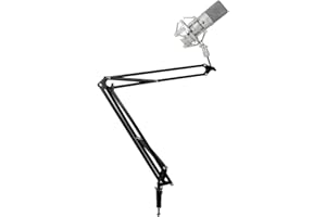 auna Studio Mikrofonset mit USB Kondensator-Mikrofon & Mikrofonarm mit Tischhalterung Ideal für Live-, Broadcast-Anwendungen & Tonstudios (16mm Kapsel, Nierencharakteristik, 30 Hz - 18 kHz) Silber