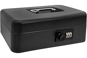 Idena 50118 - Portavalori con serratura a combinazione a 3 cifre, circa 25 x 18 x 9 cm, salvadanaio in acciaio nero, incluso inserto per denaro duro