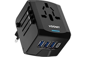 VOOMY Adapter podróżny na całym świecie, uniwersalna wtyczka podróżna z 3 USB, 1 USB, gniazdo 1AC, adapter podróżny Europy, USA, Meksyk, Australia, Tajlandia, adapter podróżny USA, adapter podróżny na