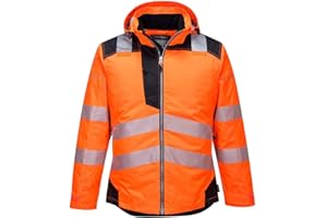 Portwest T400 Men's Reflective Waterproof PW3 Hi-Vis Winter Jacket Orange/Black, X-Large