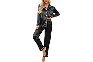 Ekouaer Pyjama Femme Manches Longues,Pyjama Set Femme Ensembles de Pyjama Femme en Satin Vêtements de Nuit Femme 2 Pièces