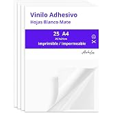 Matte White Adhesive Vinyl | 25 Sheets A4 | Waterproof Adhesive Sheets | Size 21x29.7cm for inkjet and laserjet printers | Cr