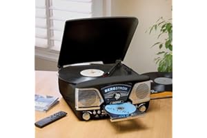 Coopers of Stortford - Knoxville Retro Music System with Bluetooth Connectivity - Vinyl Record Player with CD, Radio, and MP3 Recording Function (Black)