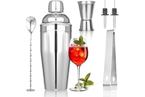 SIMDAO Cocktail Shaker, 750ML Coktailshakerset Set, Edelstahl Professional Shaker mit Rührlöffel Messbecher Eisclip Umleitung Düse, Shaker Cocktail für Bar Familie Party
