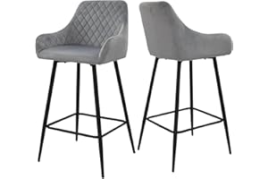 FRIDEKO HOME Frideko Bar Stools Set of 2, Kitchen Island Stools with Backs, Soft Velvet Padded, Metal Legs Counter High Chair with Armrest & Footrests, Breakfast Bar Chairs, Gray