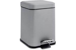 Harbour Housewares 3L Bathroom Bin - Matte Grey - Square Stainless Steel Pedal Bin Slim Kitchen Rubbish Trash Can Garbage Dustbin with Lid and Inner Liner Bucket