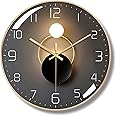 NBLE Wall Clock,12-inch Silent Round Classroom Clock, 3D Curved Glass Large Wall Clock,Battery Operated Decorative Wall Clocks, for Living Room Bedroom Office Wall Decoration-orange