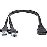 BEYIMEI USB 3.0 cable, 19-pin female > 2 USB 3.0 (A) female, suitable for replacing the USB port of the computer case (0.3 m/