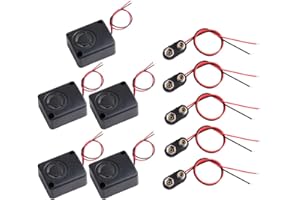 Wishiot 5 mini sirene piezoelettrico 12 V DC, colore nero, 110 dB, cassaforte di assicurazione, allarme antifurto ad alta decibel cicalino per auto + 5 connettori a clip per batteria