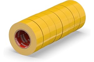 ERKO 8 pezzi di nastri isolanti elettrici professionali giallo 19 mm x 20 m, per isolare fili, cavi elettrici e di telecomunicazione e per marcare fili e fasci di fili per tensioni fino a 6kV.
