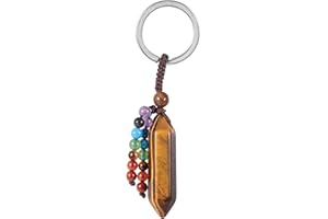 Amogeeli Porte-clés en Cristal avec Pendentif à Hexagonale Facettes et Frange en Pierre aux 7 Chakras, Chaîne de Clé en Quartz Prismatique Porte-bonheur Pendule Divinatoire