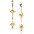 Karatcart Gold Plated Lotus Shape Yellow Kundan Drop Earrings for Women