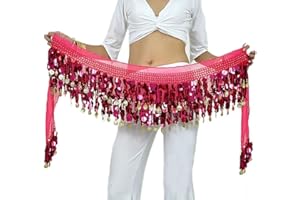 Rubruan Bauchtanz Hüfttuch Taillenkette Gürtel – Professionelles Tanzkostüm Sexy Tanzkleid Rock Outfit Zubehör mit 88 Münzen Pailletten Hüftschal für Damen Mädchen Doppellagig – 160 cm