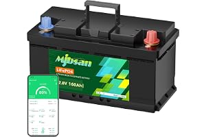 Mjbsan 12V 160Ah Deep Cycle LiFePO4-batteri med 150A BMS, 4000–15000 cykler, max. 2048 Wh energi med lågtemperaturavstängning, perfekt ersättning för bly-syrabatterier för husvagn, camping, solenergi