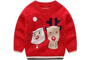 OFIMAN Kids Christmas Jumper for Boys Knit Red Ugly Christmas Jumpers Santa Reindeer Pullover Toddler Girls Xmas Sweatshirt Clothes