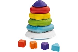 Chicco Pirámide de Anillos 2 en 1, Juguete Infanitl Apilar Anillos y Clasificar Formas, 4 Anillos de Plástico de Colores y 4 Formas Diferentes, Juego Construcción - Juguete para Niños de 6 a 36 Meses