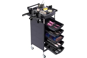 AANGEEBONE Carro de salón de belleza con ruedas, bandeja de almacenamiento, se puede utilizar en salones de belleza, peluquerías, hospitales y centros de salud, color negro