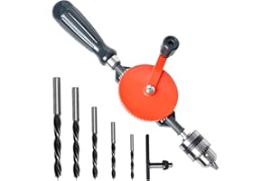 Hand Drill Akamino Powerful and Speedy Manual Hand Drill with Anti Slip Handle and S/S cast 5 Pieces Jaw Chucks for Wood Plastic Acrylic