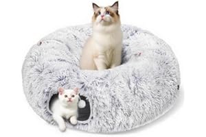 SHJOEE 2 en 1 Cama Tunel para Gatos con Cojín Extraíble Túnel para Gatos de Peluche Plegable Cama de Dona para Jugar Cama para Gatos para Interior Sofá de Felpa para Gatitos Juguetes multifuncionales